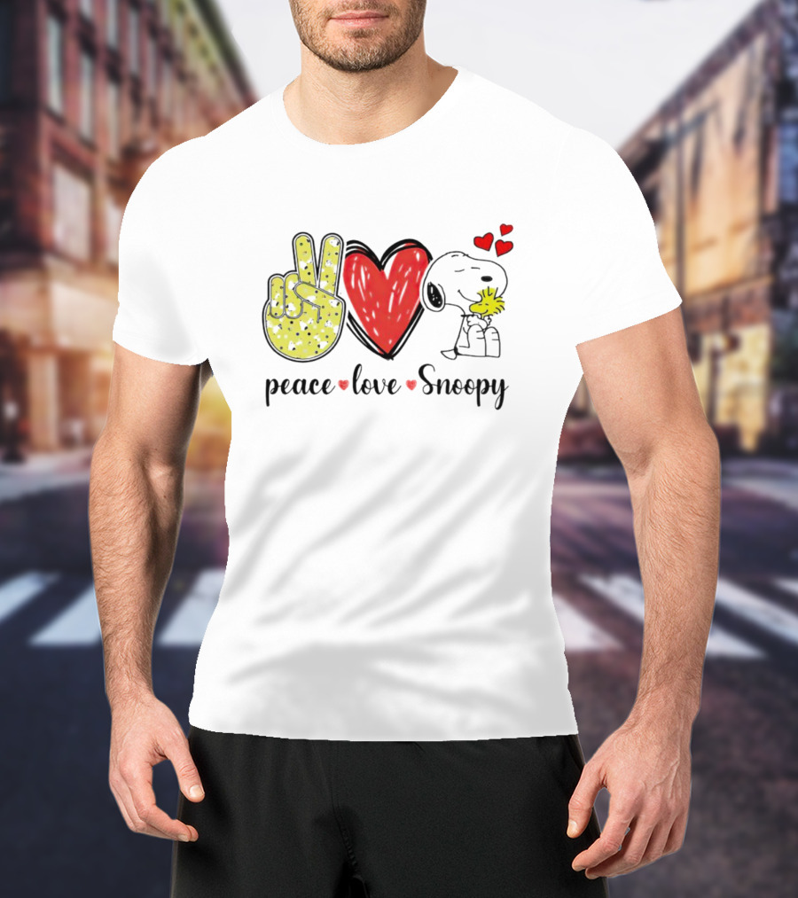 Peace Love Snoopy Hug Woodstock T-Shirt