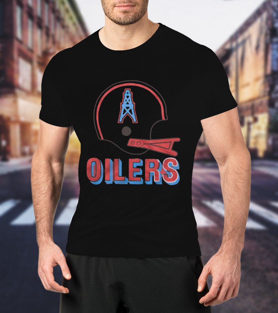 Oilers Football Helmet With Tower T-Shirt