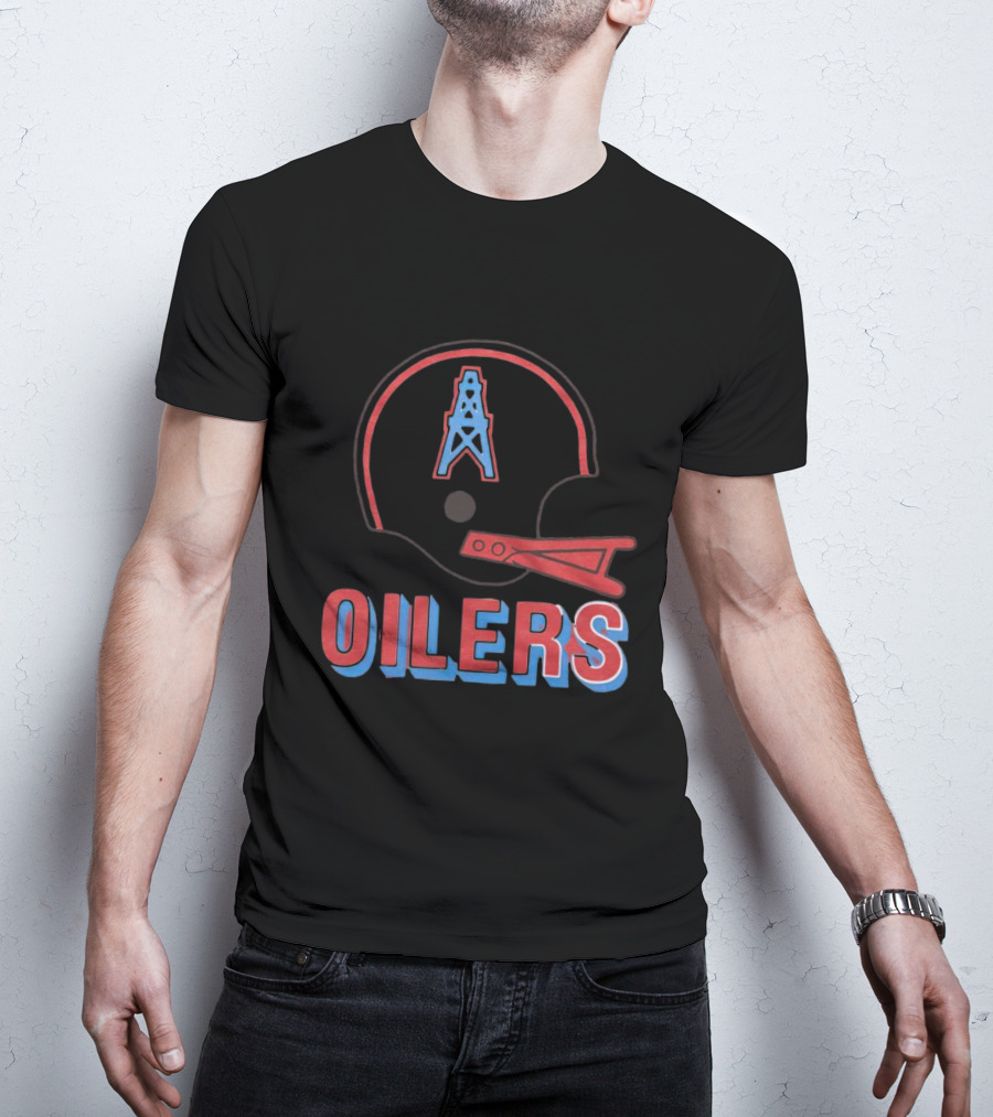 Oilers Football Helmet With Tower T-Shirt