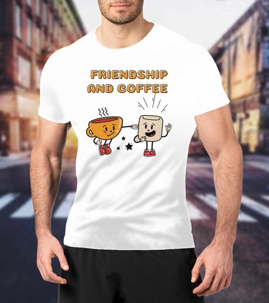 Friendship And Coffee Cup And Marshmallow Characters Celebrating Together T-Shirt