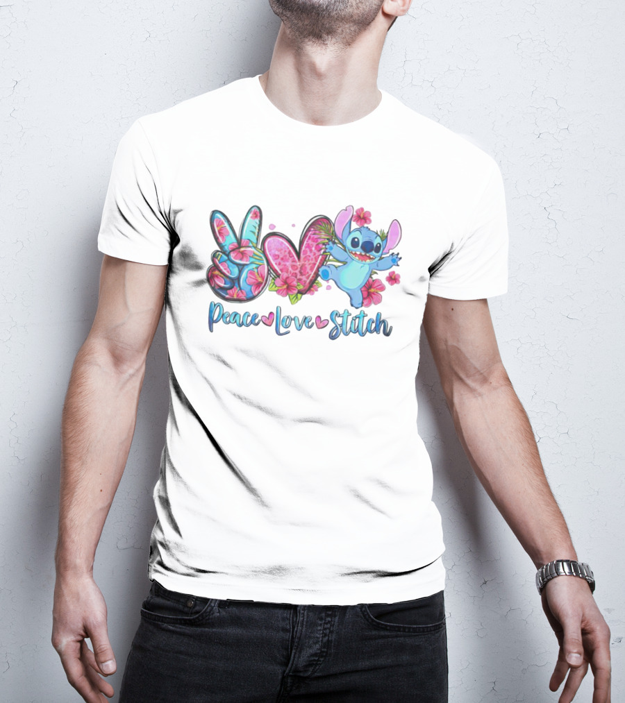 Peace Love Stitch Flower Hibiscus Iconic Character T-Shirt