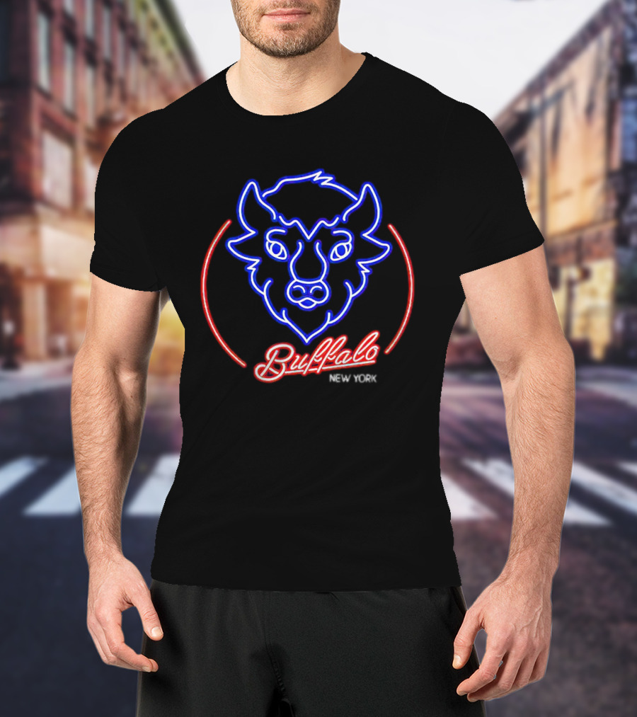 Buffalo New York Neon Bison Head T-Shirt