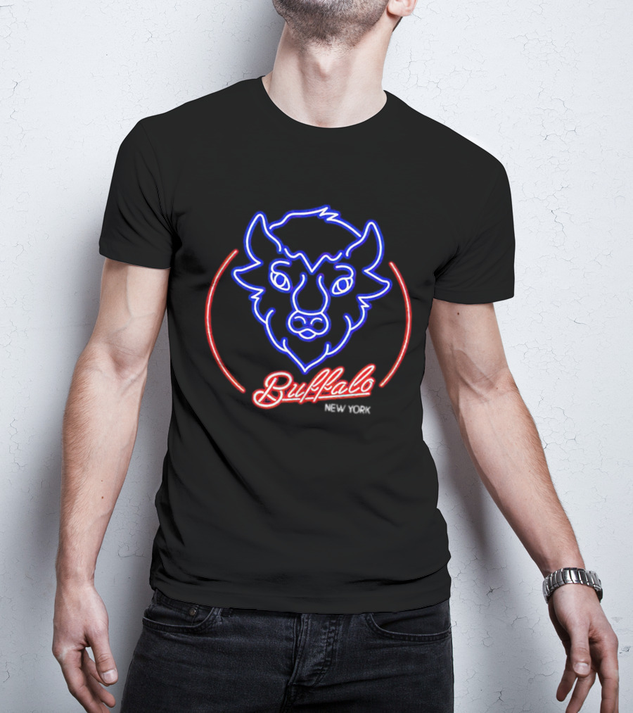 Buffalo New York Neon Bison Head T-Shirt