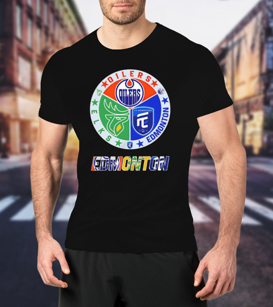 Oilers Elks FC Edmonton Sports Team Logo Collage T-Shirt