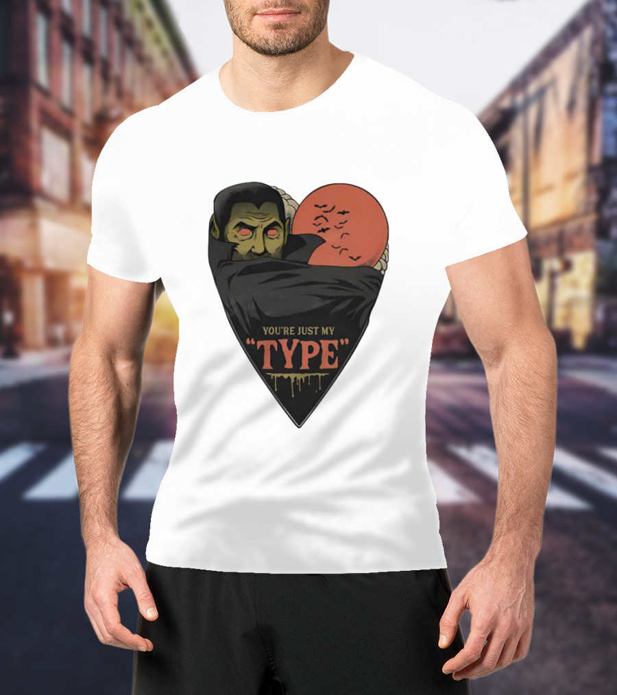 You’re Just My Type Horror Halloween Vampire With Red Moon And Bats T-Shirt