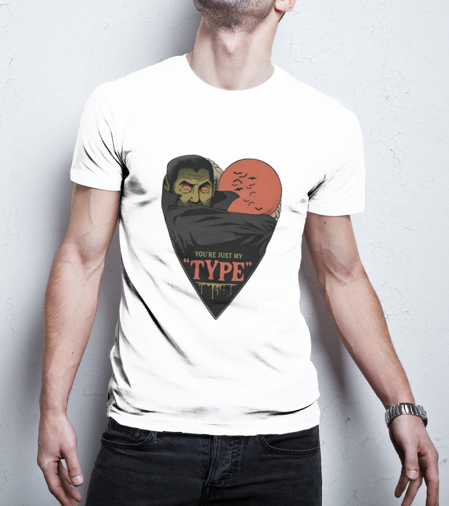 You’re Just My Type Horror Halloween Vampire With Red Moon And Bats T-Shirt