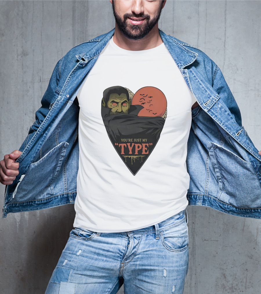 You’re Just My Type Horror Halloween Vampire With Red Moon And Bats T-Shirt