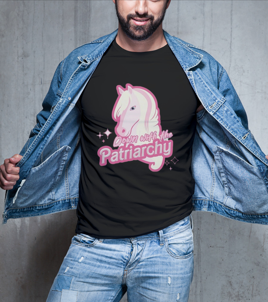 Down With The Patriarchy Pink Horse Illustration With Sparkles T-Shirt