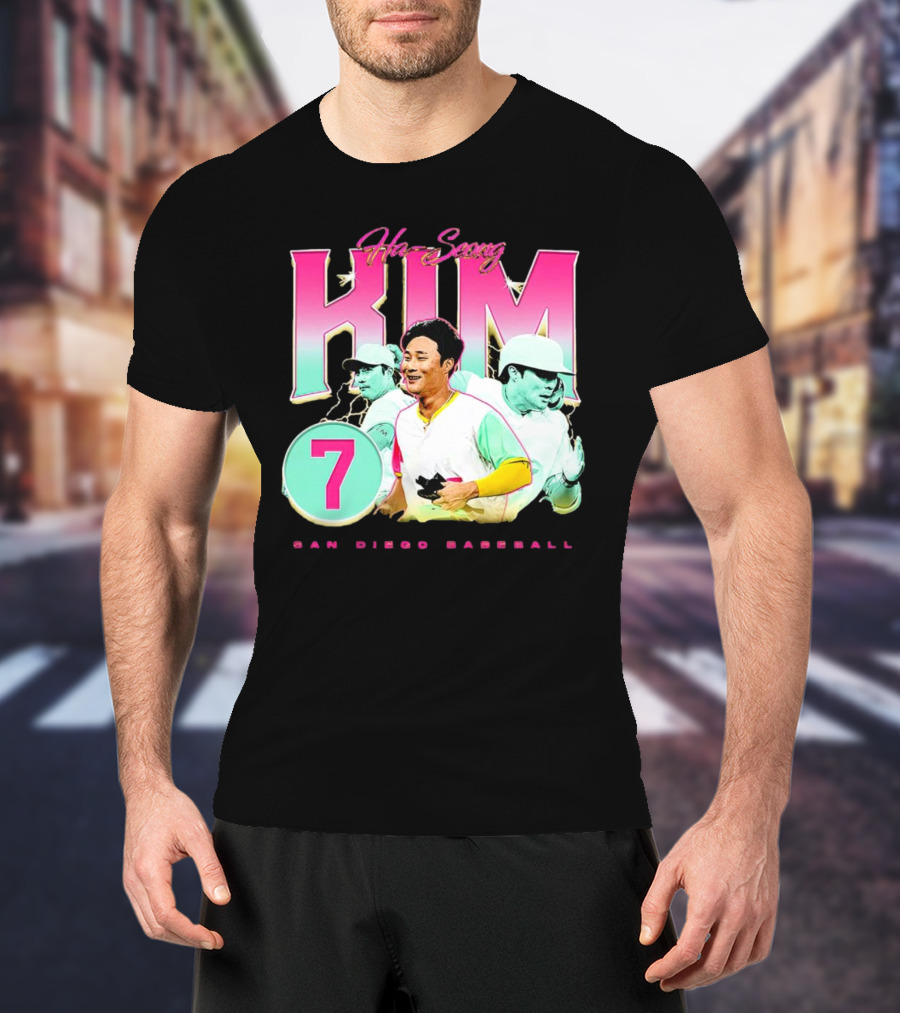 Ha-Seong Kim San Diego Baseball Lightning 90s Style Pink 7 T-Shirt