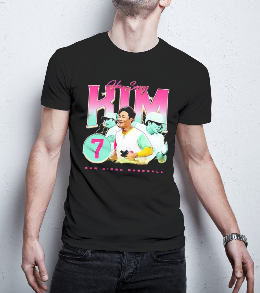 Ha-Seong Kim San Diego Baseball Lightning 90s Style Pink 7 T-Shirt