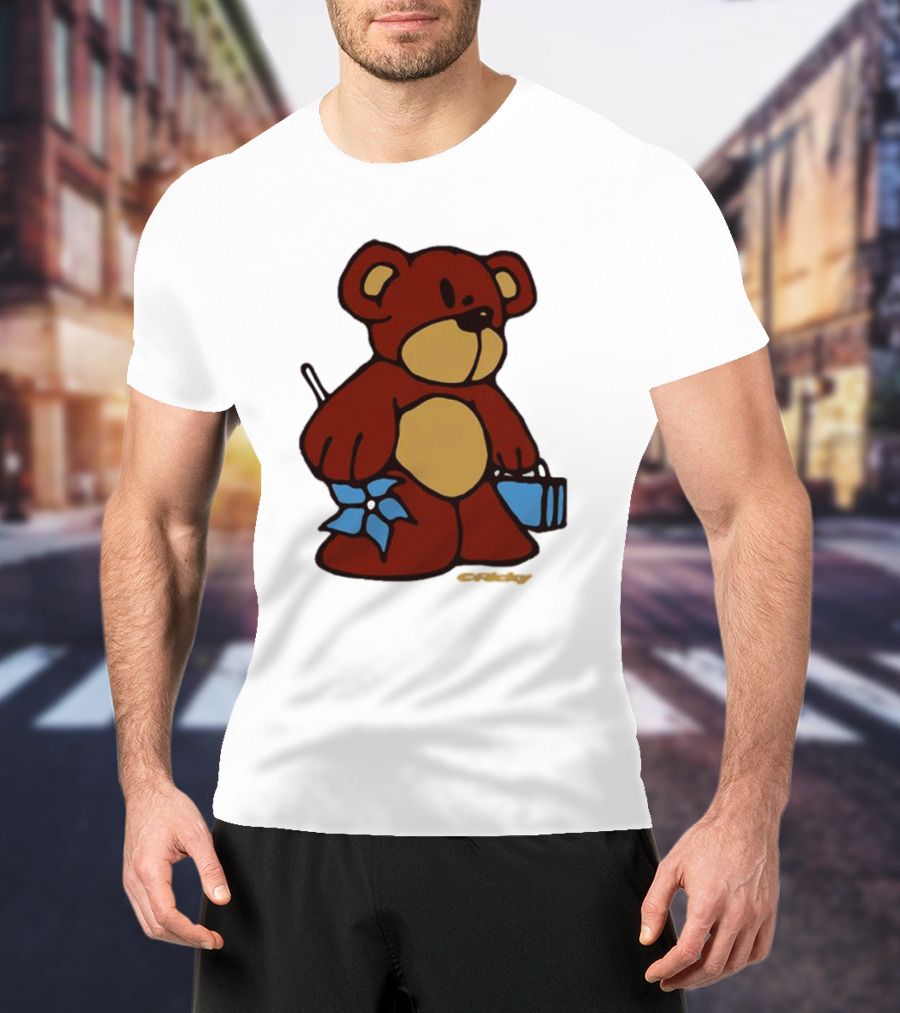 Ricky Montgomery Teddy Bear With Blue Flower And Suitcase T-Shirt