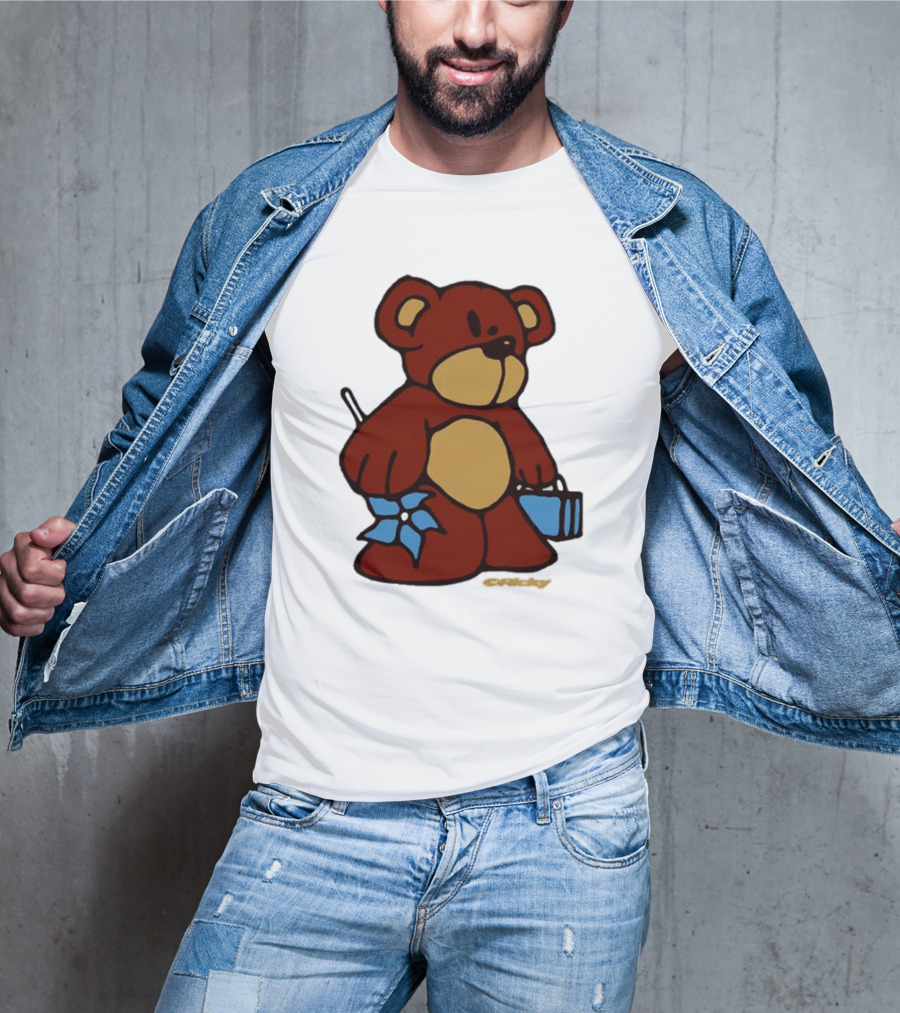 Ricky Montgomery Teddy Bear With Blue Flower And Suitcase T-Shirt