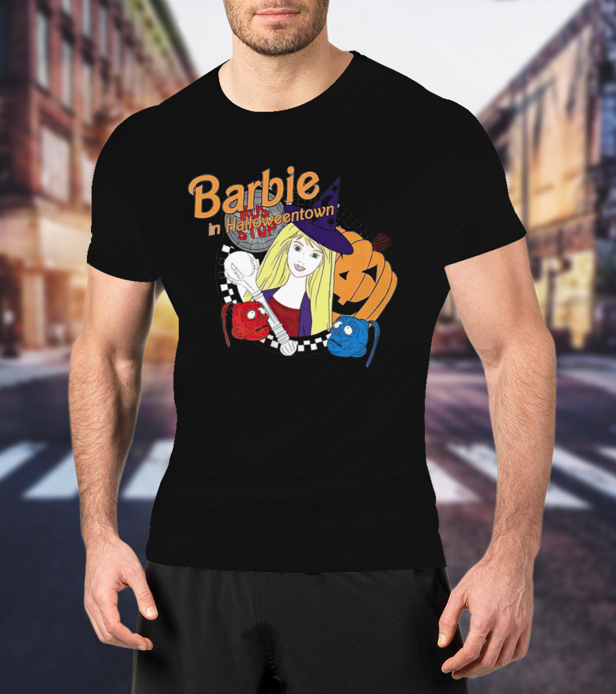 Barbie In Halloweentown Witch Hat With Jack-O-Lantern And Checkered T-Shirt