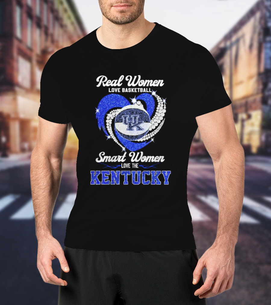 Real Women Love Basketball Smart Women Love The Kentucky Wildcats Diamond Heart T-Shirt