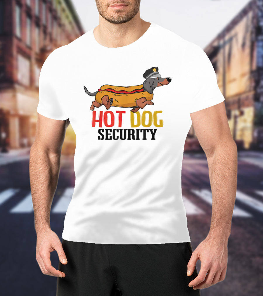 Dachshund Hot Dog Security Officer In Police Hat T-Shirt