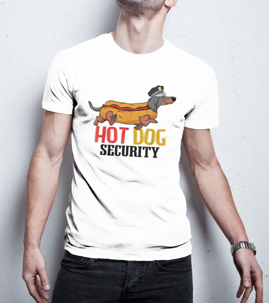 Dachshund Hot Dog Security Officer In Police Hat T-Shirt