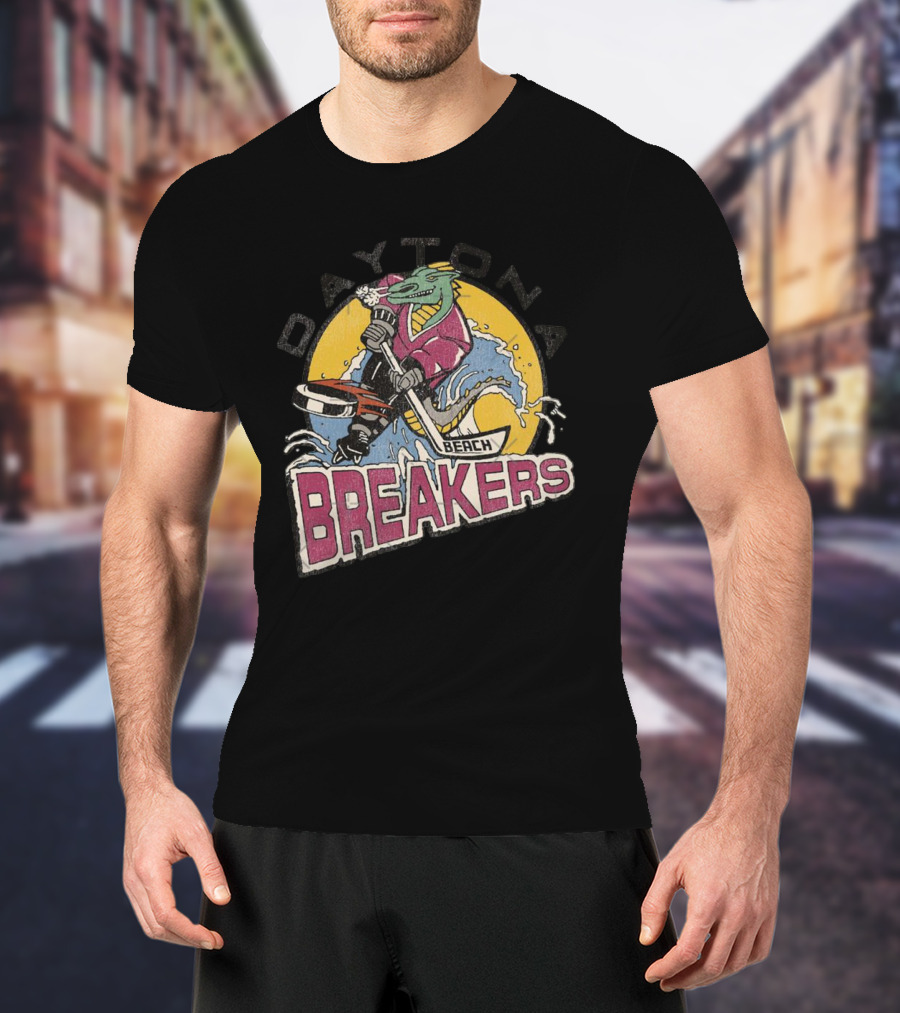Daytona Beach Breakers Retro Ice Hockey Mascot Surfing T-Shirt