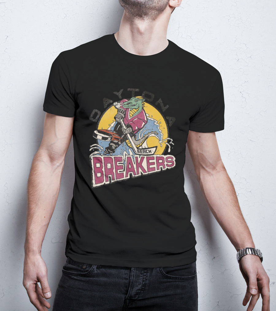 Daytona Beach Breakers Retro Ice Hockey Mascot Surfing T-Shirt