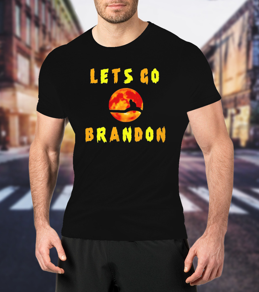 Lets Go Brandon Cat Halloween Moon T-Shirt