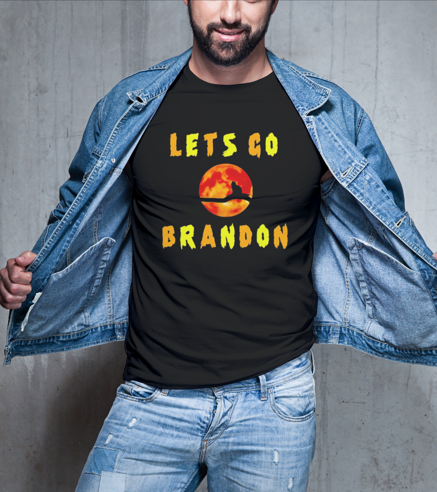 Lets Go Brandon Cat Halloween Moon T-Shirt