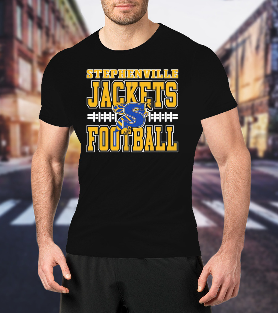 Stephenville Jackets Football S Logo Yellow And Blue Football T-Shirt