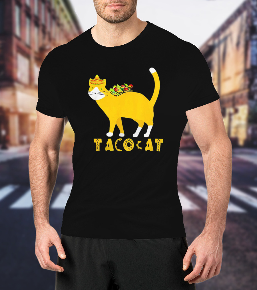 Tacocat Wearing Sombrero With Taco Filling Back T-Shirt