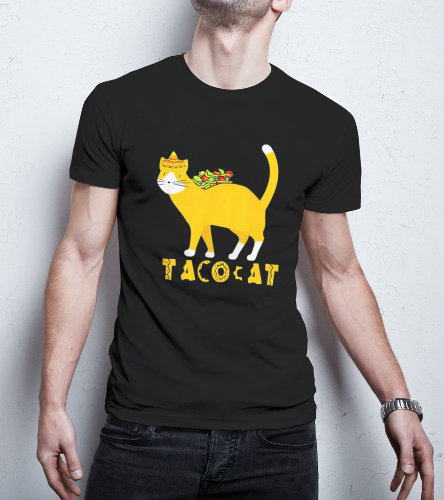 Tacocat Wearing Sombrero With Taco Filling Back T-Shirt