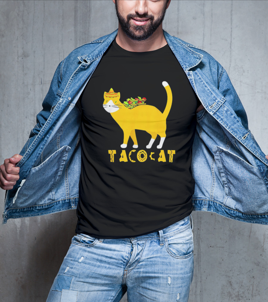 Tacocat Wearing Sombrero With Taco Filling Back T-Shirt