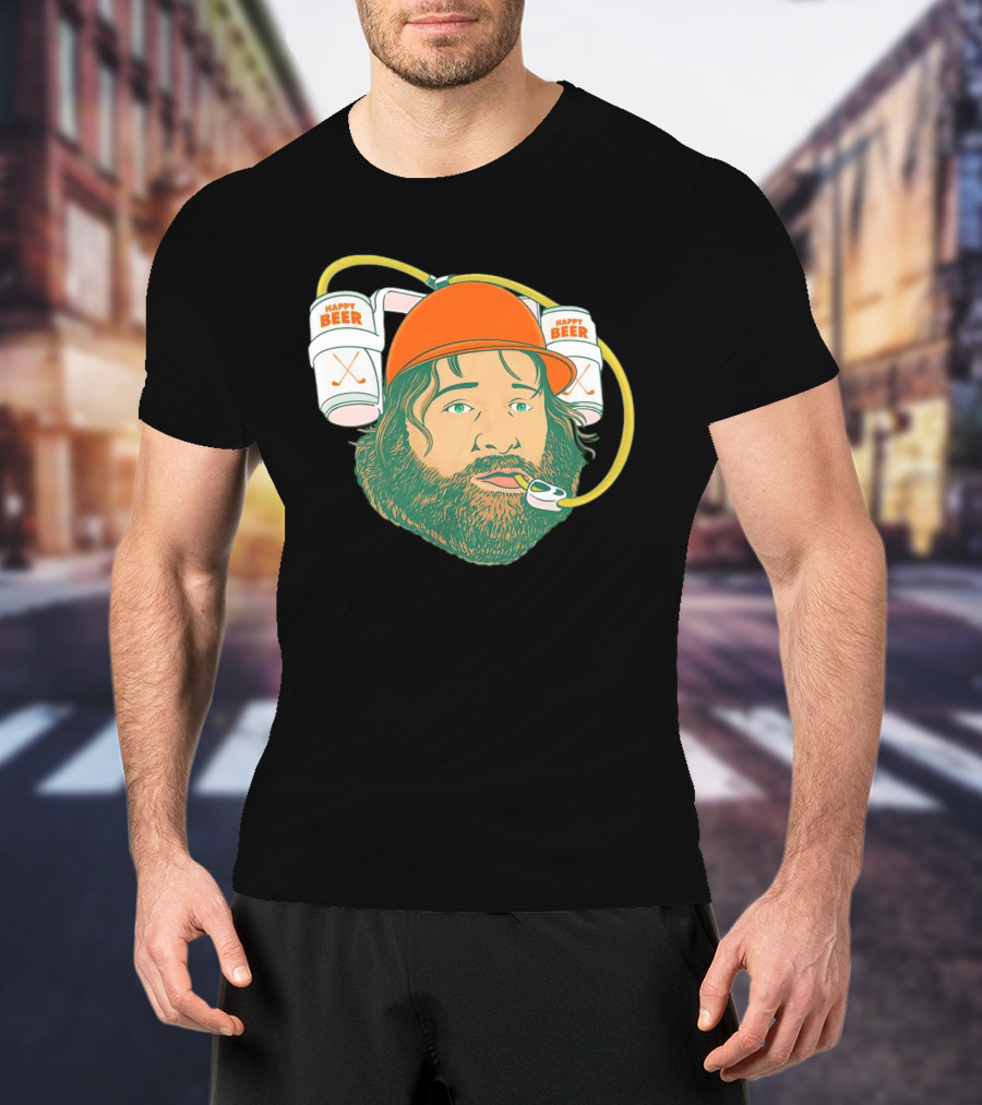 Happy Beer Man Drinks Beer With Helmet And Straws T-Shirt