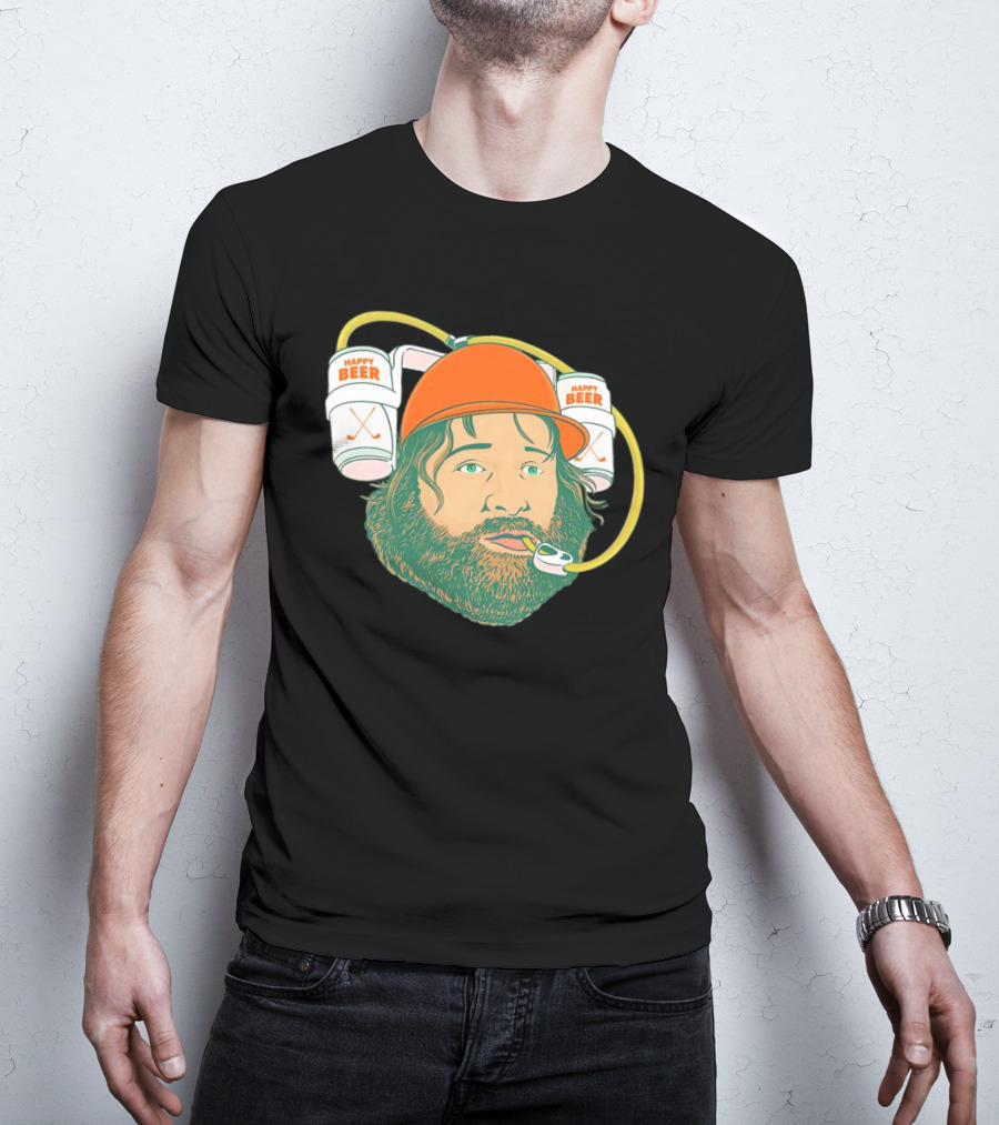 Happy Beer Man Drinks Beer With Helmet And Straws T-Shirt