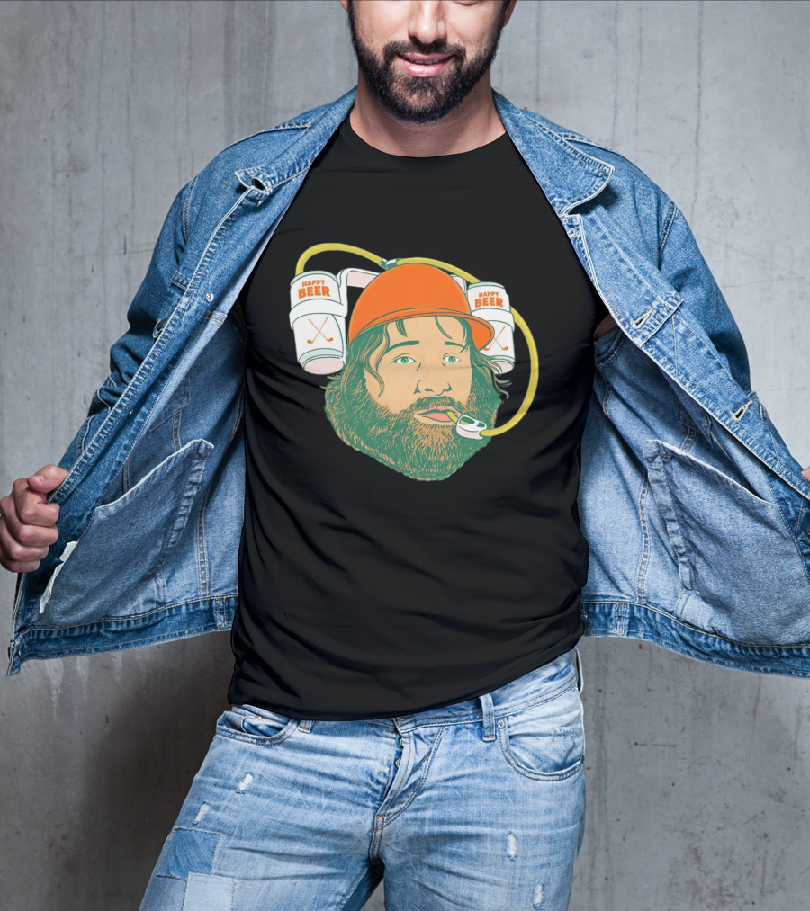 Happy Beer Man Drinks Beer With Helmet And Straws T-Shirt