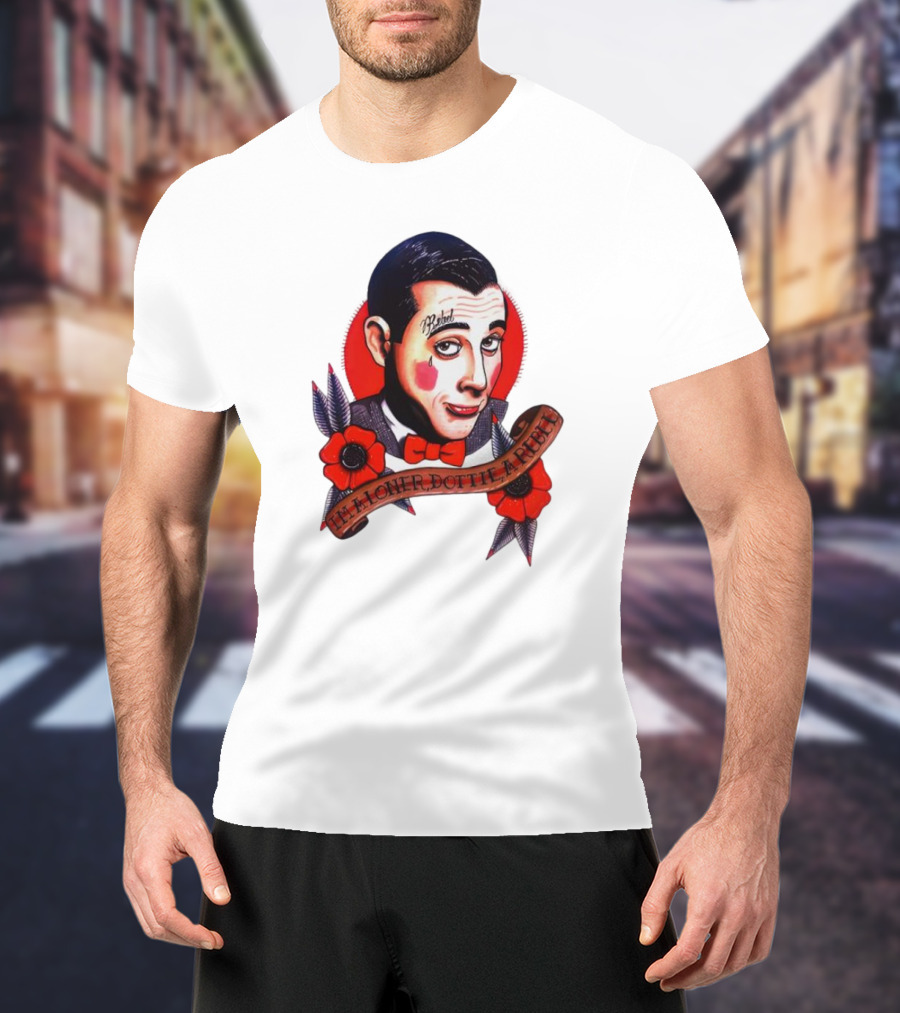 Men’s Funny Pee Wee Herman Rebel Tattoo Style Art With Flowers And Red Bow Tie T-Shirt