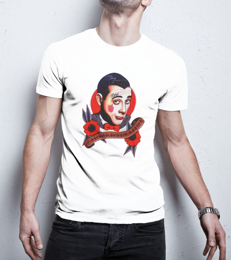 Men’s Funny Pee Wee Herman Rebel Tattoo Style Art With Flowers And Red Bow Tie T-Shirt