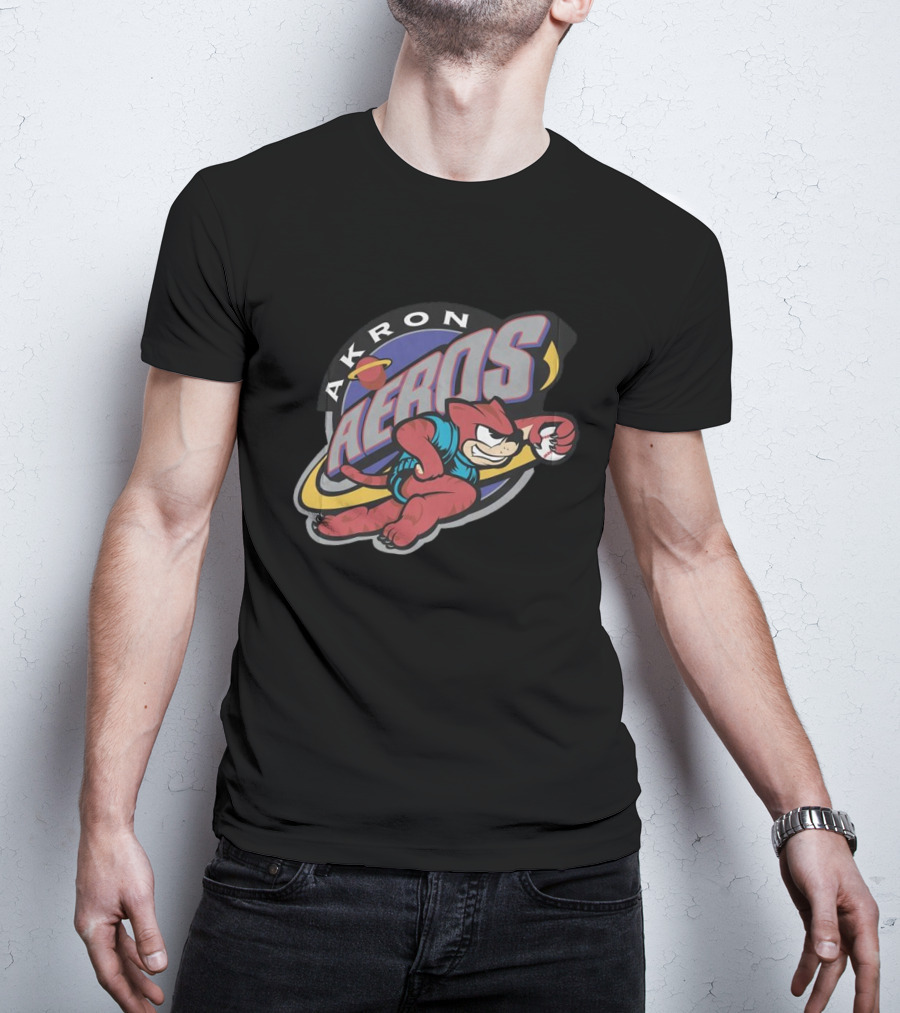 Akron Aeros Vintage Cartoon Logo With Baseball Mascot T-Shirt