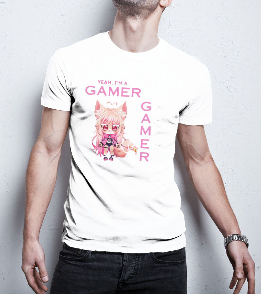 Yeah I'm A Gamer My Wife Left Me Chibi Fox Character T-Shirt