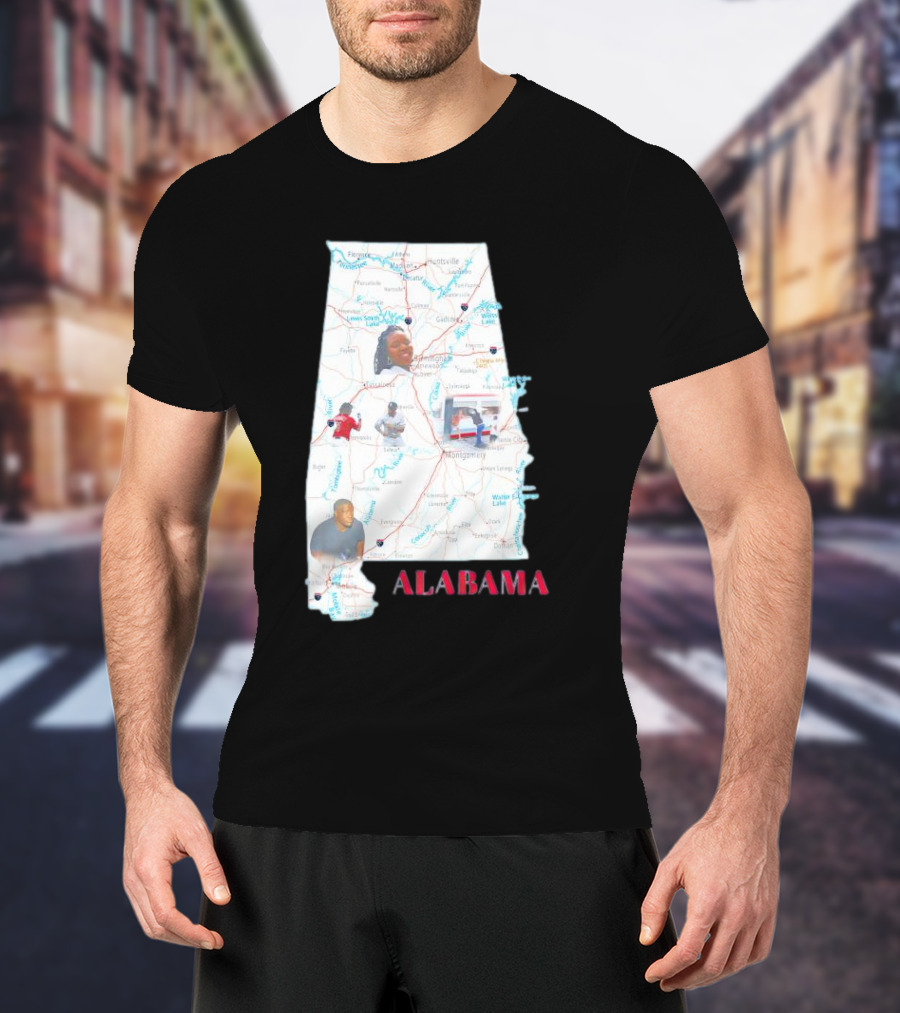 Alabama Map Riverfront Park Dock Brawl Icons T-Shirt