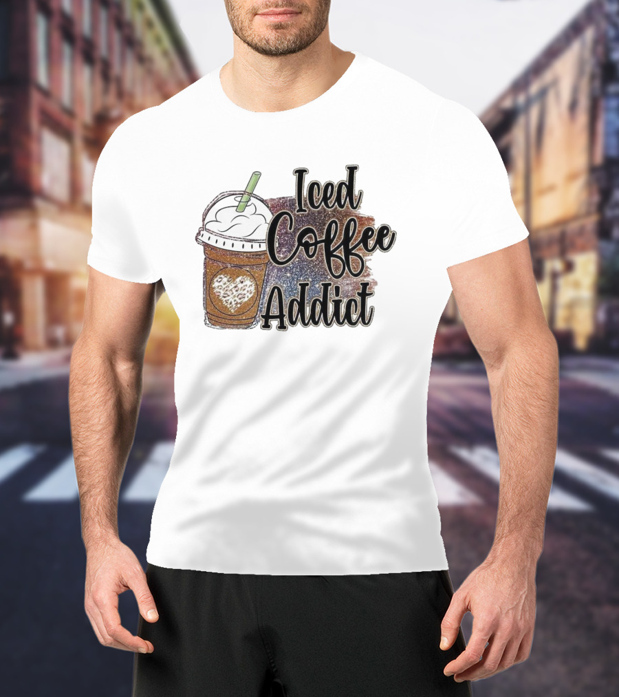 Iced Coffee Addict Glitter Heart Cup T-Shirt