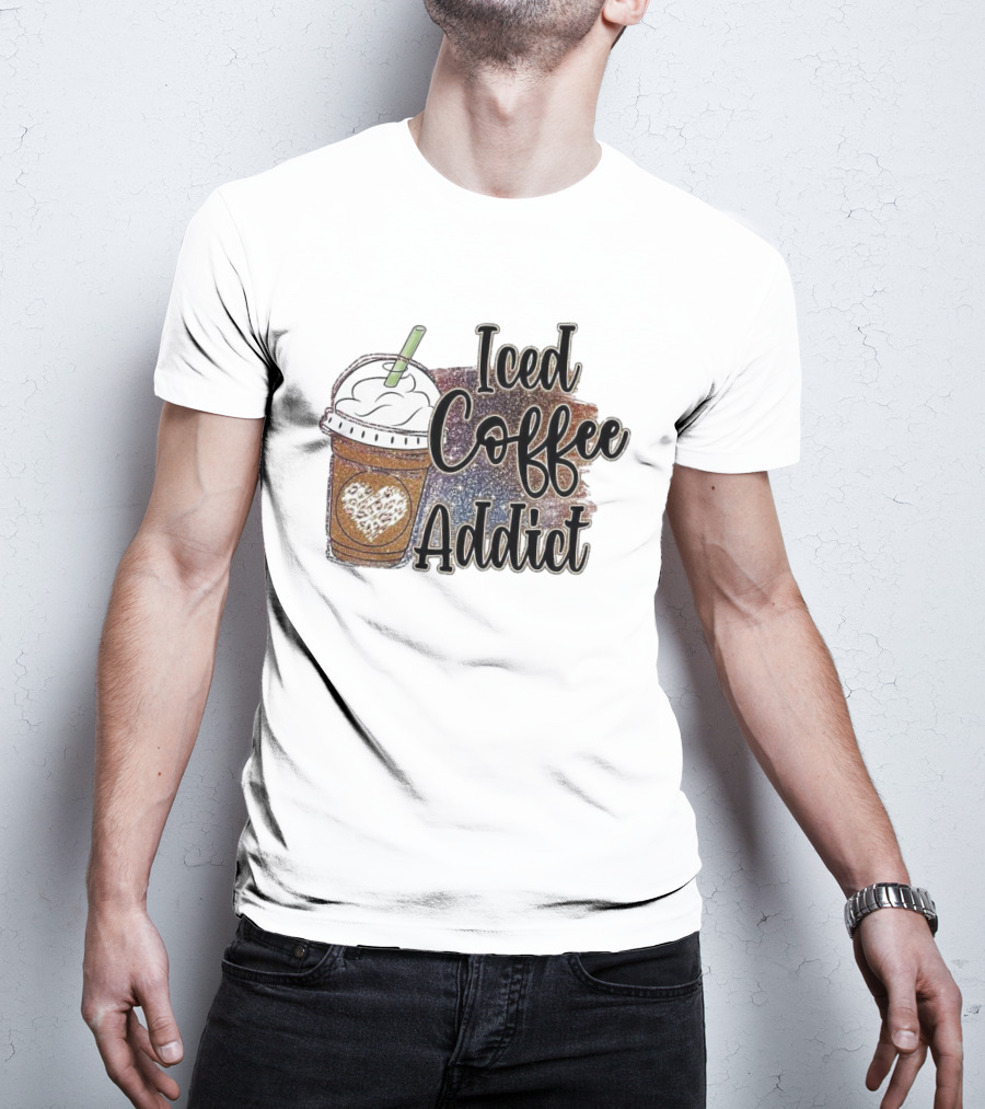 Iced Coffee Addict Glitter Heart Cup T-Shirt