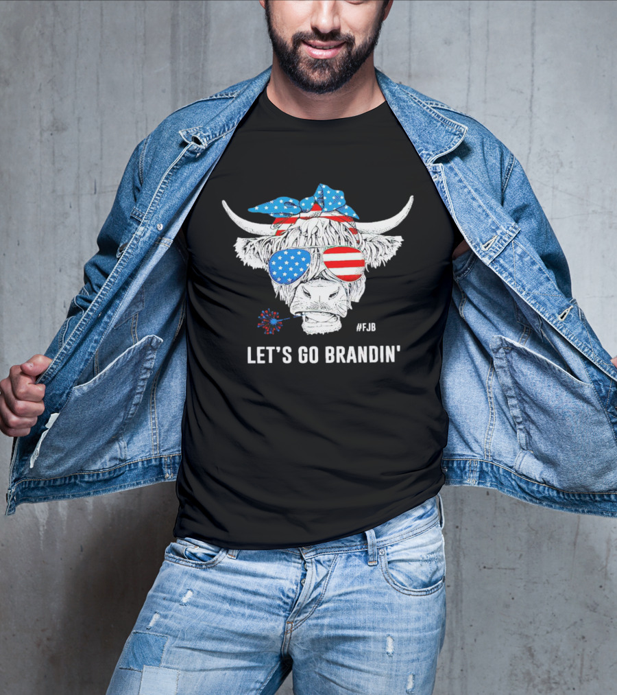 Highland Cow USA Flag Bandana Let's Go Brandin' #FJB Sunglasses T-Shirt