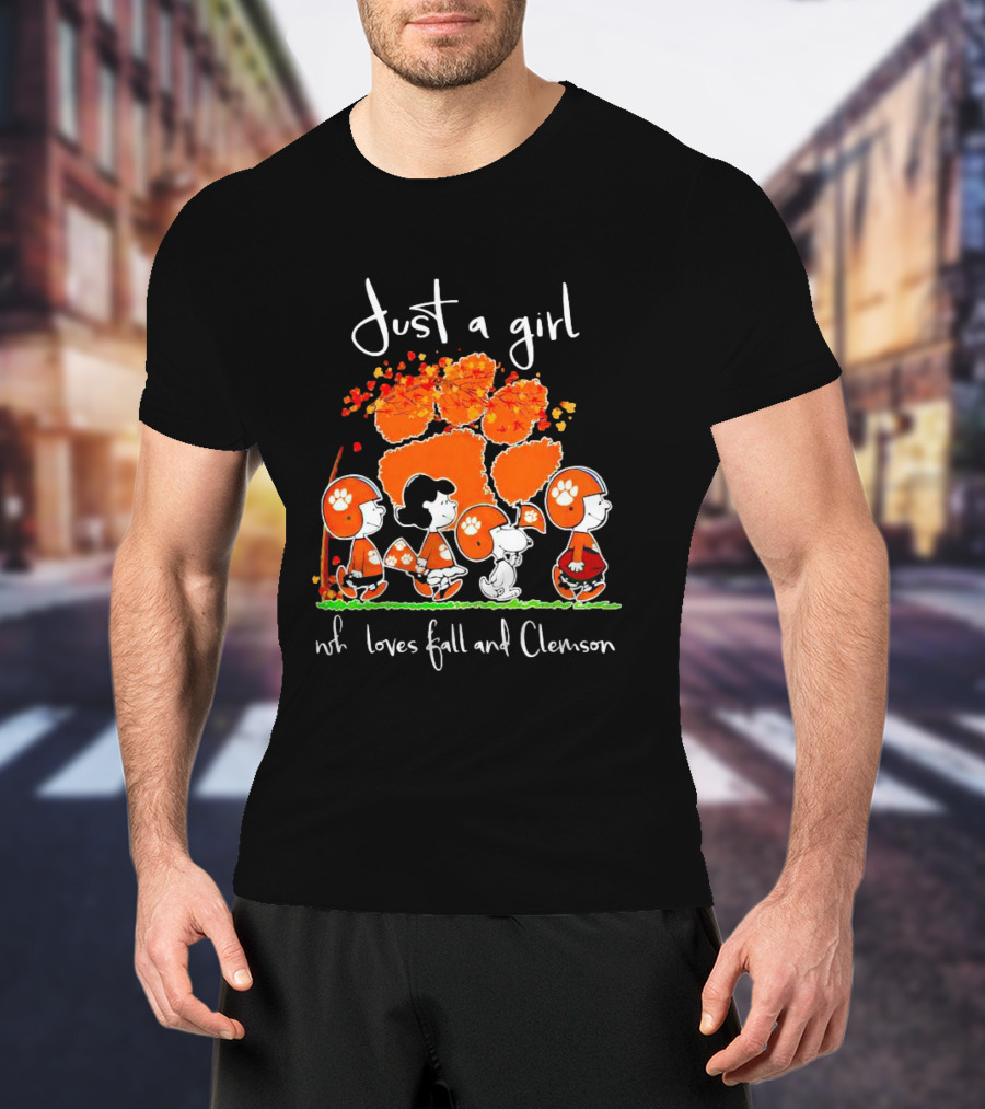 Just A Girl Who Loves Fall And Clemson Peanuts Characters T-Shirt