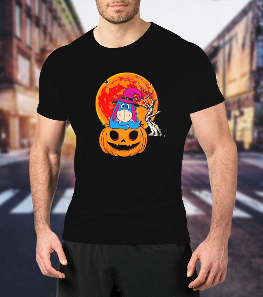 Eeyore Pumpkin Halloween Moon And Bats T-Shirt