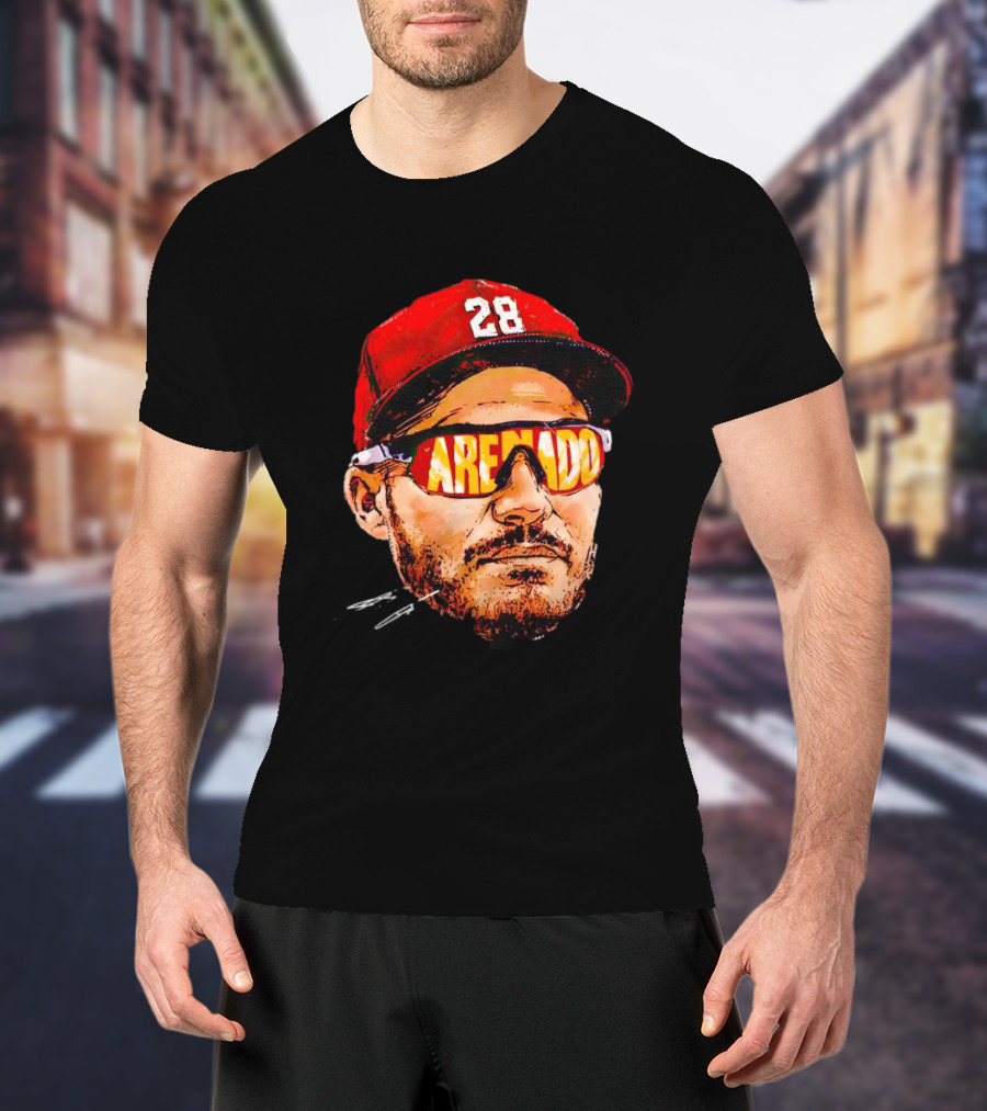 Nolan Arenado St. Louis Cardinals Number 28 Sunglasses Signature T-Shirt