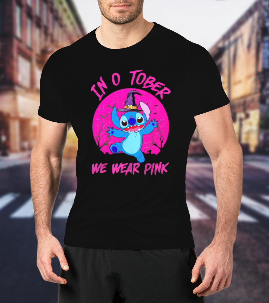 Stitch In October We Wear Pink Halloween Magic T-Shirt