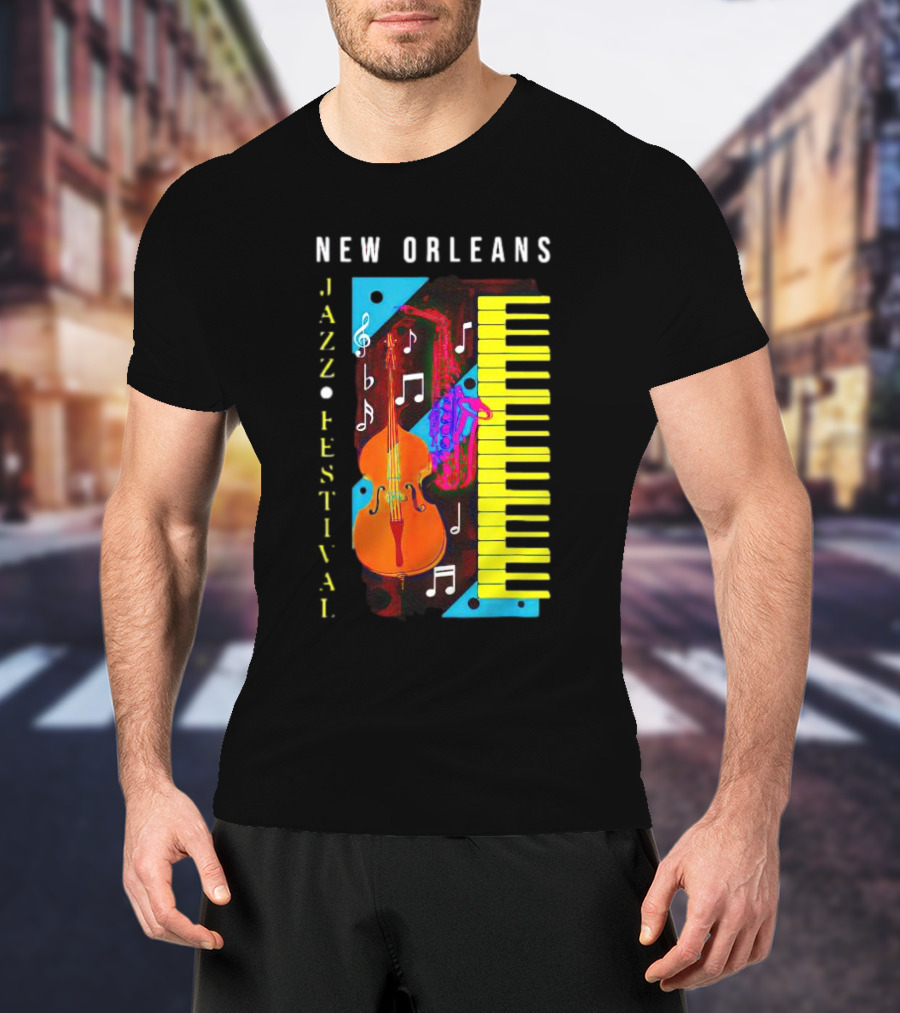 New Orleans Jazz Festival Music Notes Piano And Instruments T-Shirt