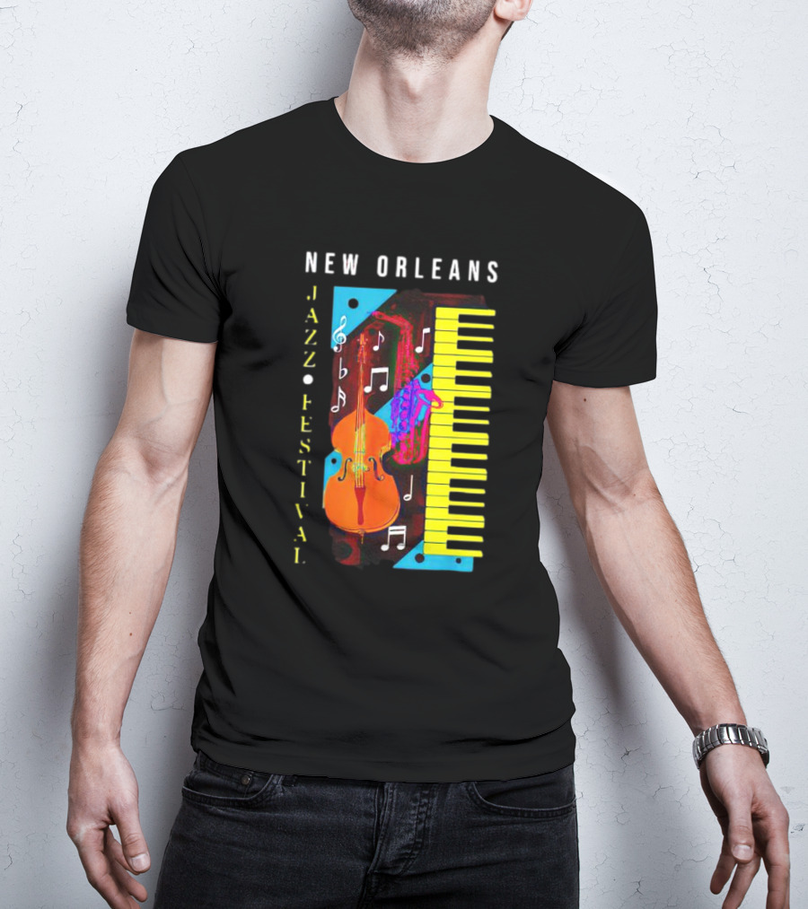 New Orleans Jazz Festival Music Notes Piano And Instruments T-Shirt