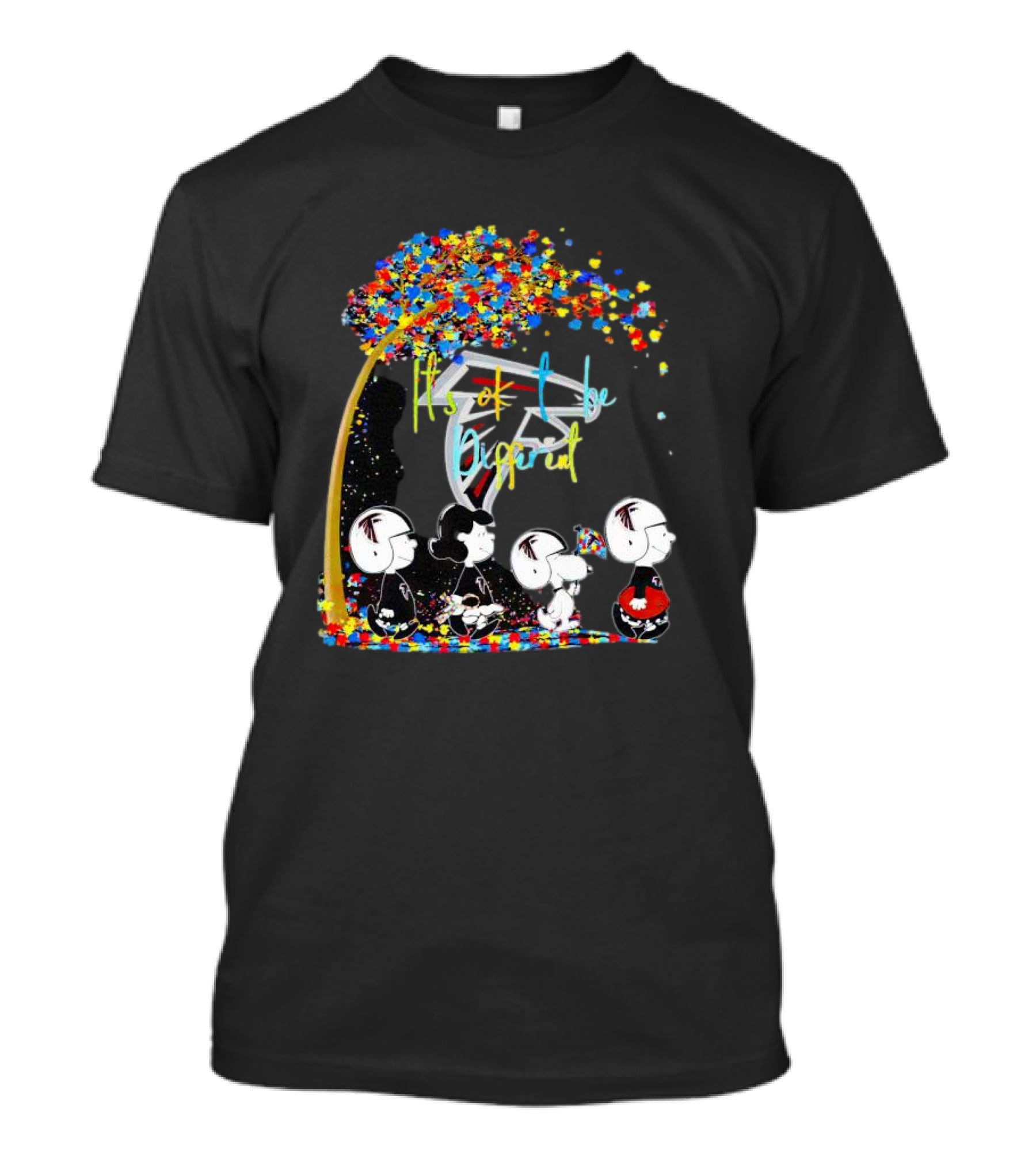 Atlanta Falcons Peanuts Characters Autism Fall It's Ok To Be Different T-Shirt