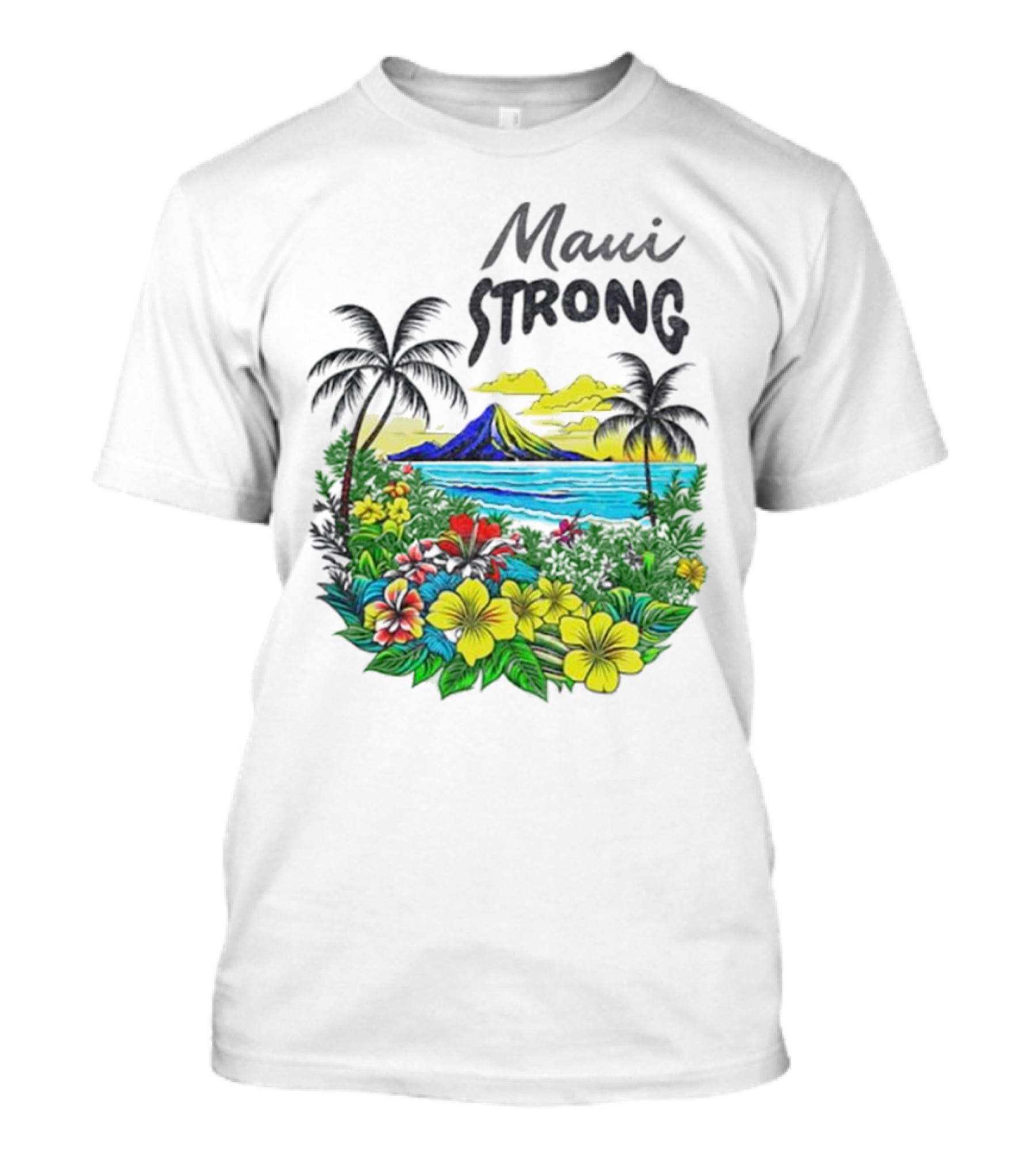 Maui Strong Fundraiser Helping Maui Fire Relief Efforts Vibrant Hawaiian Island Scene T-Shirt