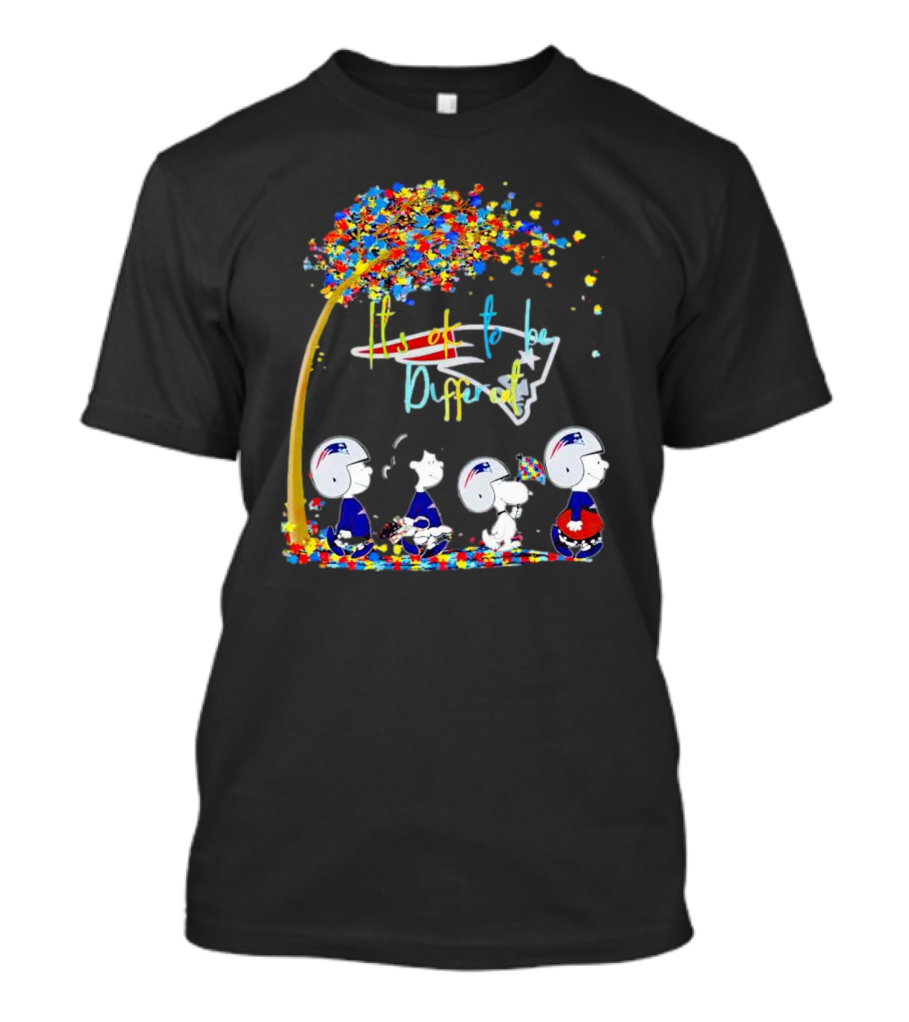 New England Patriots Peanuts Characters It's Okay To Be Different Autism Fall T-Shirt