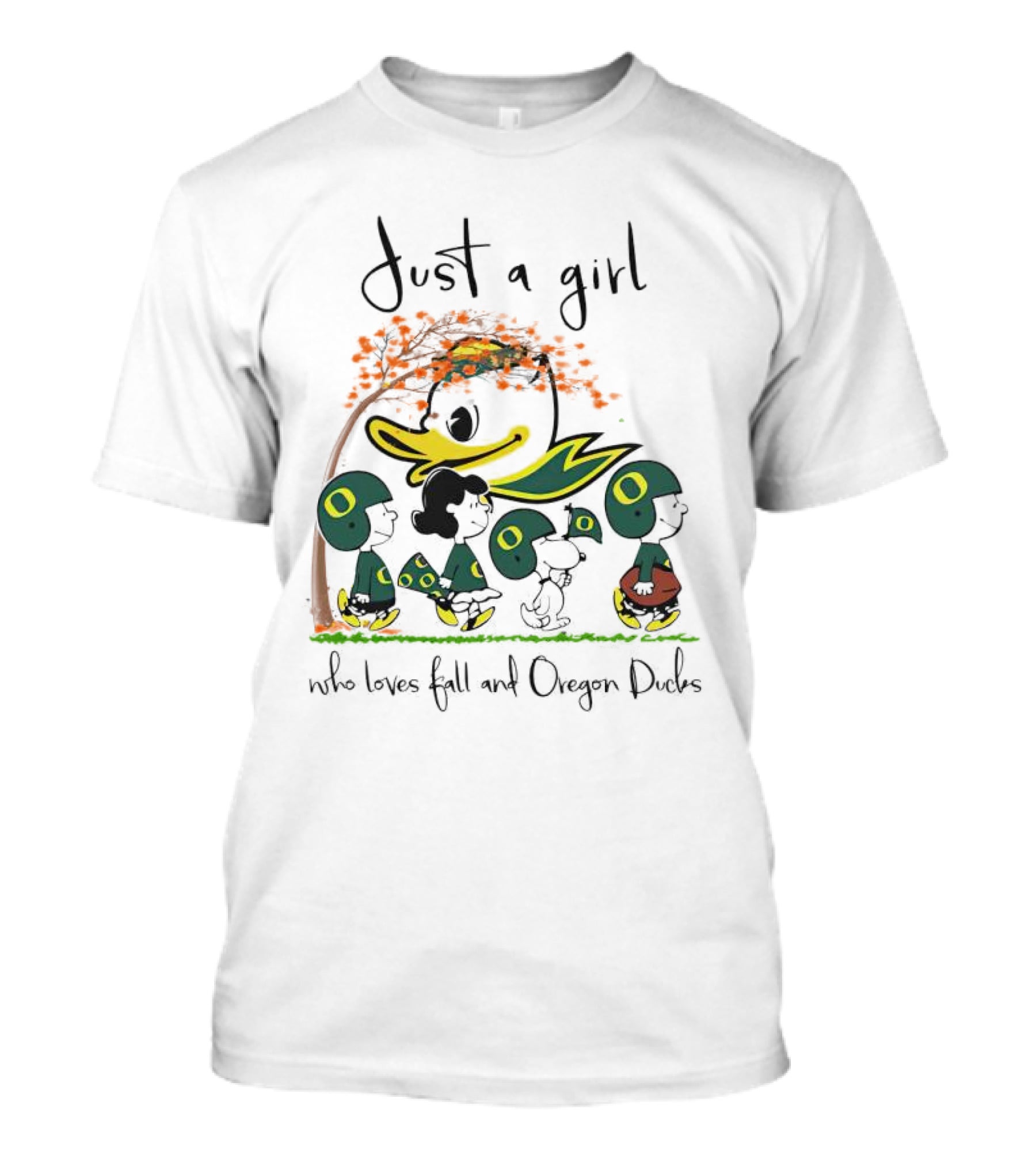 Just A Girl Who Loves Fall And Oregon Ducks Peanuts Characters T-Shirt