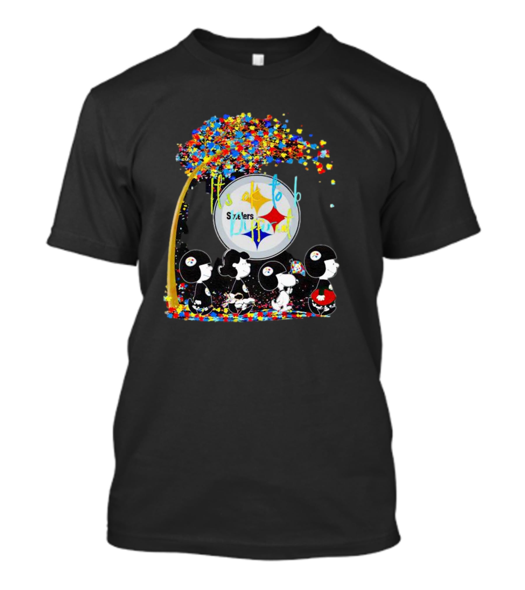 Pittsburgh Steelers Peanuts Characters It's Ok To Be Different Autism Fall T-Shirt